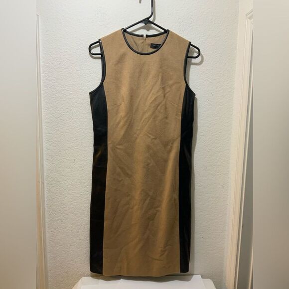 Ralph Lauren BLACK LABEL camel hair lambskin leather sleeveless Size 6 Dress - Picture 1 of 8